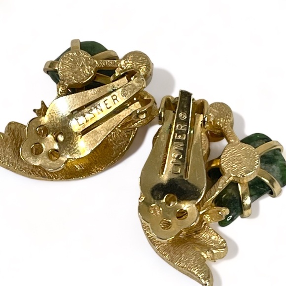 ❤️ Vintage LISNER Real Jade Stone Earrings - Picture 3 of 5